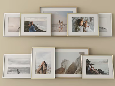 Minimalist Framed Photo Collage On Wall With Family Moments And Scenic Views 3d model