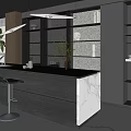 Modern Kitchen Interior Design With Marble Island Counter And Bar Stools 3d model