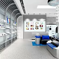 Bright Retail Store In Shopping Mall With Glass Windows Display Racks Glasses And Counter