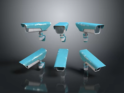 Multiple Blue Security Cameras Surveillance Equipment With Different Angles And Indoor Outdoor Use 3d model