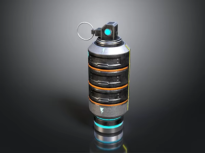 Tech Inspired Metallic Device With Ring Hook Layered Stripes And Blue Base 3d model