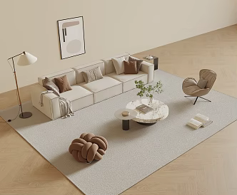 Modern Sofa Coffee Table Combination Leisure Chair Three-seater Sofa Picture Floor Lamp 3d model