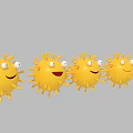 Four Yellow Virus Characters With Smiling Faces And Different Expressions On Gray Background 3d model