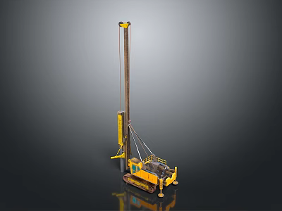 Yellow Heavy Duty Crawler Utility Vehicle With Tall Drilling Rig For Construction Work 3d model