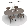 Modern Dining Table Set With Four Chairs Vase And Hanging Pendant Light 3d model