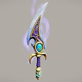 Magical Dagger With Purple Decorative Patterns Blue Gemstone Golden Hilt And Purple Smoke Effects