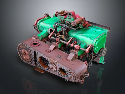 Vintage Green Industrial Machinery With Rusty Metal Components And Pipes 3d model