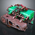 Vintage Green Industrial Machinery With Rusty Metal Components And Pipes