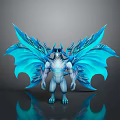 Fantasy Game Movie Character With Large Blue Wings And Horned Mythical Design