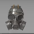 Metallic Gas Mask With Dual Circular Lenses Leather Straps And Front Filter