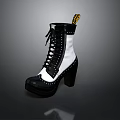 Stylish Black And White Lace Up Boots With Block Heel And Studded Details