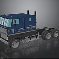 Blue Classic Semi Truck With Cab Multiple Wheels And Stripe Decoration