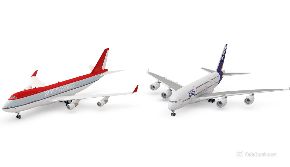 Two Passenger Planes With Red And Blue Tail Designs And Airline Liveries 3d model 