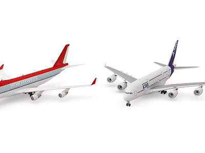 Two Passenger Planes With Red And Blue Tail Designs And Airline Liveries 3d model