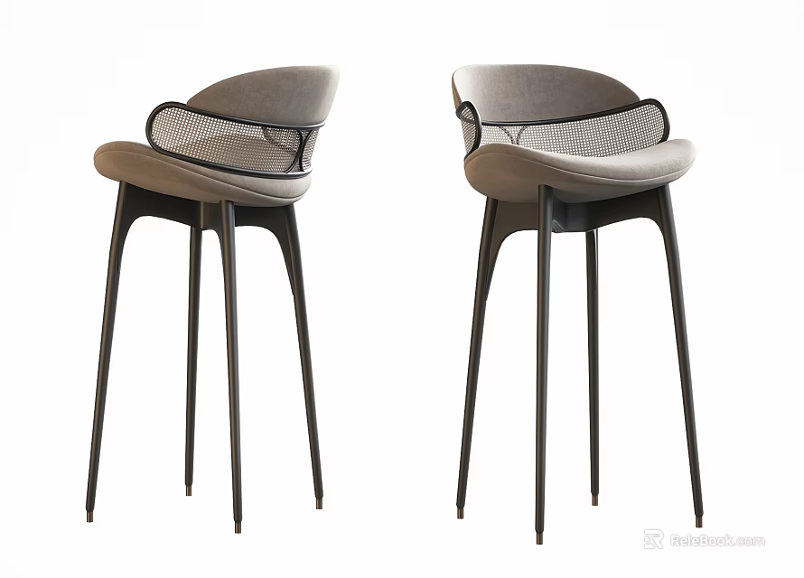Modern Gray Bar Stools With Black Tall Legs And Mesh Back Design 3d model