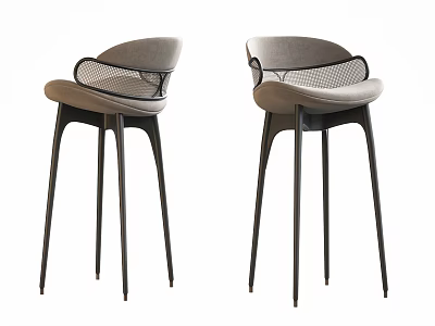 Modern Gray Bar Stools With Black Tall Legs And Mesh Back Design 3d model