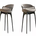 Modern Gray Bar Stools With Black Tall Legs And Mesh Back Design 3d model