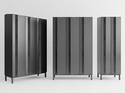 Modern Bookcases With Black And Gray Finish Metal Frame Vertical Stripe Design And Doors 3d model