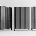 Modern Bookcases With Black And Gray Finish Metal Frame Vertical Stripe Design And Doors