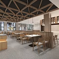 Modern Restaurant Interior With Wooden Tables Hanging Lights Open Counter And Warm Ambiance