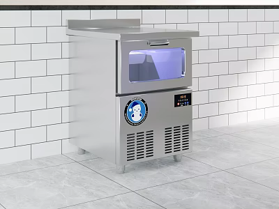 Modern Café Interior With Stainless Steel Ice Machine White Tile Wall And Gray Floor Tiles 3d model