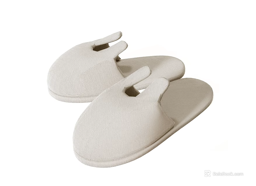 Beige Slippers With Rabbit Ear Design Soft Fabric For Comfortable Indoor Wear 3d model 