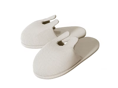 Beige Slippers With Rabbit Ear Design Soft Fabric For Comfortable Indoor Wear 3d model