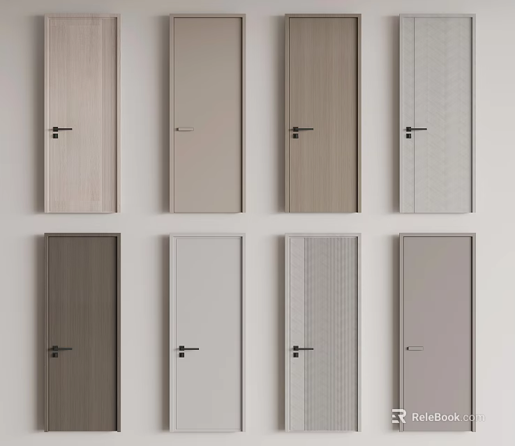 Various Hinged Doors With Modern Color Options And Textured Surfaces 3d model 