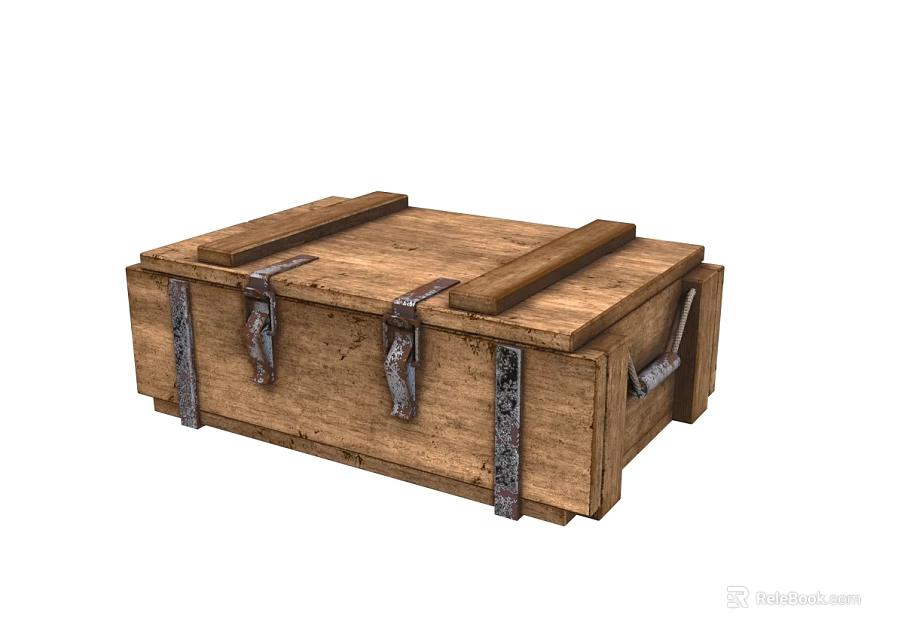 Vintage Wooden Storage Box With Metal Straps And Durable Material 3d model 