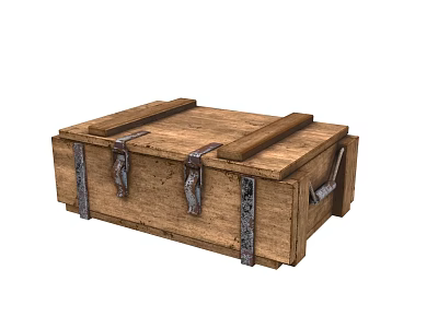 Vintage Wooden Storage Box With Metal Straps And Durable Material 3d model