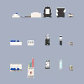 Electrical Components Collection With Circuit Breakers Switches Fuse Boxes And Indicator Lights 3d model
