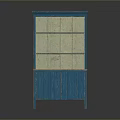 Blue Cabinet With Open Shelves And Lower Doors On Wooden Top Display Unit