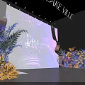 Stunning Floral Installation In Lake Ville With Tropical Plant Backdrop And Purple Blue Lighting