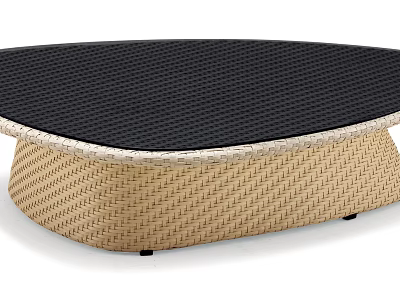 Modern Woven Coffee Table with Black Surface and Beige Frame Design 3d model