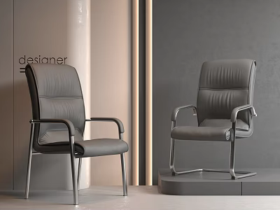 Modern Ergonomic Office Chair With Gray Leather Seats And Metal Armrests 3d model