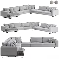 Modern Light Gray Fabric Double Sofa with Comfortable Pillows and Throw Blanket 3d model