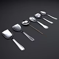 Silver Stainless Steel Utensil Set With Various Shaped Spoons For Kitchen Use 3d model