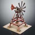 Decorative Wooden Windmill Model With Red Brown Structure Blades On Square Base