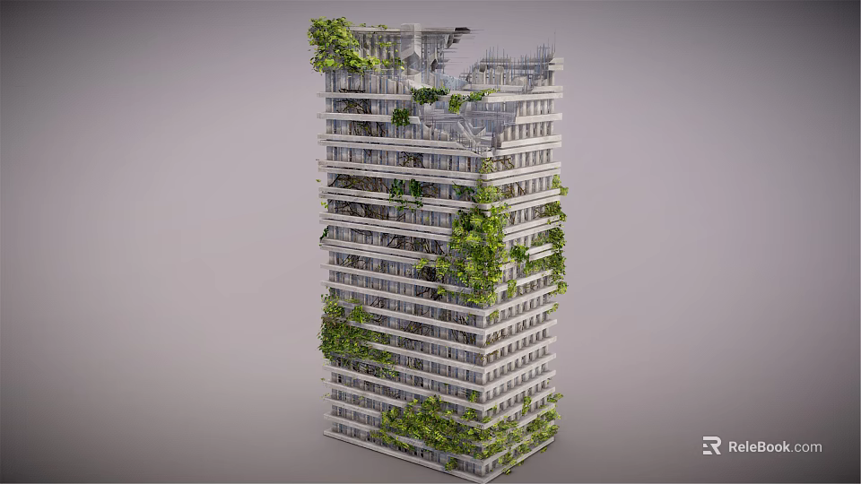Modern High Rise Building Design With Vertical Greenery And Lush Plants 3d model 