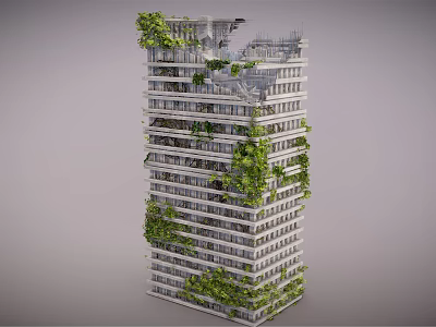 Modern High Rise Building Design With Vertical Greenery And Lush Plants 3d model