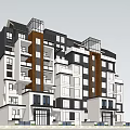 Modern Multi Storey Apartment Building with Glass Brown White Walls Multiple Balconies and Layered Design