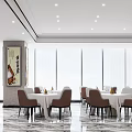 Elegant Modern Restaurant Interior Design With Marble Floor Dining Tables And Wall Art