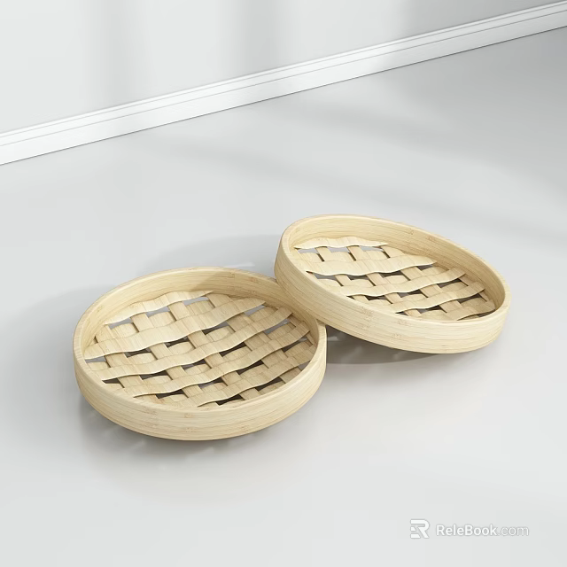Bamboo Steamer Baskets Round Design With Woven Lids For Home Cooking Use 3d model 