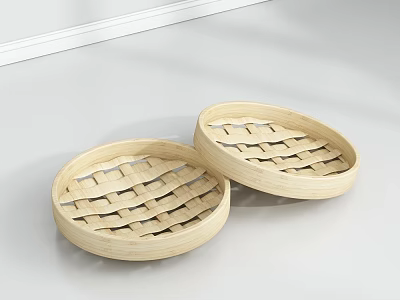 Bamboo Steamer Baskets Round Design With Woven Lids For Home Cooking Use 3d model