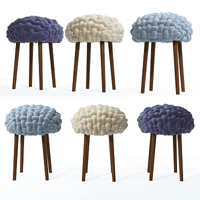 Modern Velvet Upholstered Bar Stools With Purple Beige Light Blue Hues And Sturdy Wooden Legs 3d model