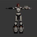 Game Movie Female Character With Red Hair Silver Metallic Armor And Mechanical Arm