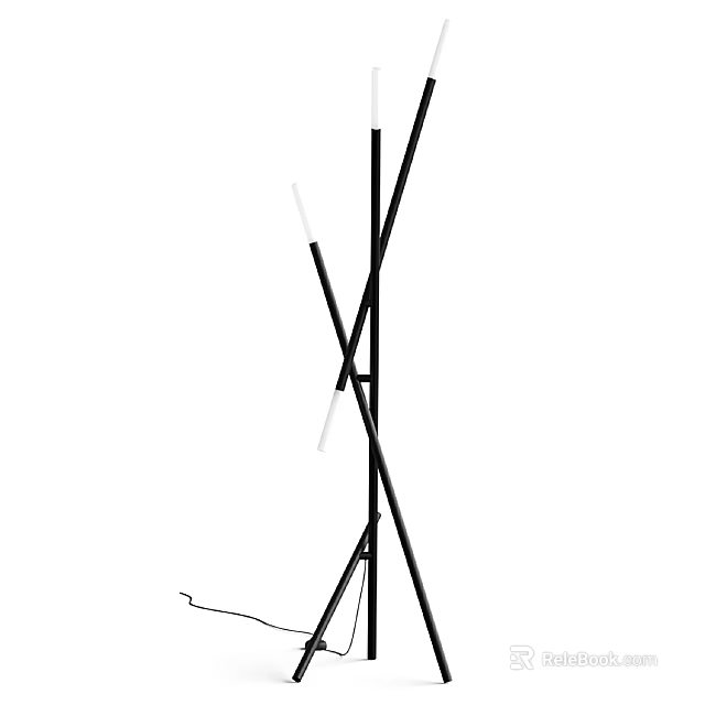 Minimalist Floor Lamp Featuring Crossed Metal Supports And Thin Light Pole 3d model 