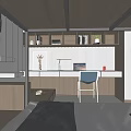 Kids Room Interior Design With Bed Desk Bookshelf Plants And Wall Art