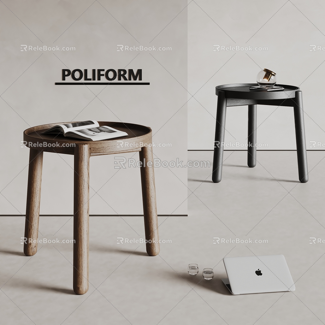 poliform Modern Side Table Solid Wood Side Table Book Ornaments 3d model