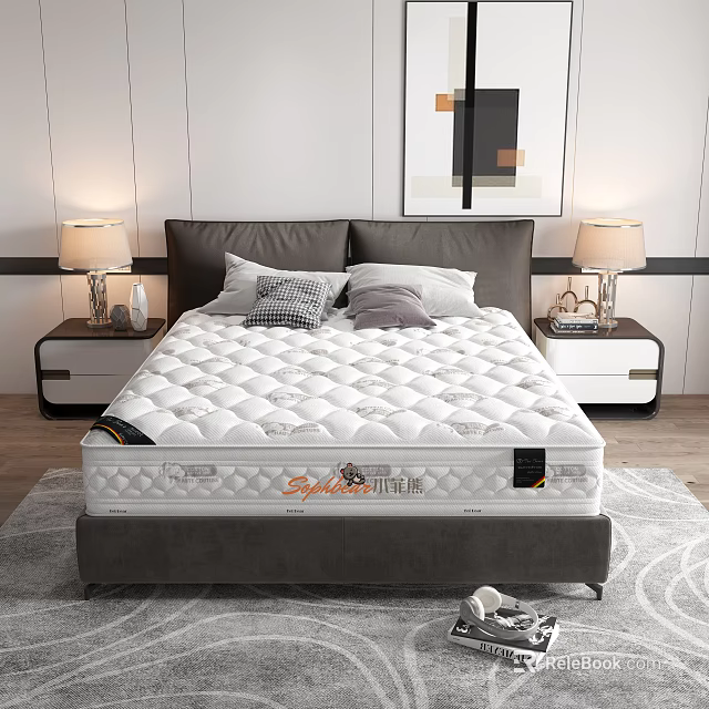 Sweet Dream Mattress White Quilted Diamond Pattern In Modern Bedroom With Nightstands And Table Lamps 3d model 
